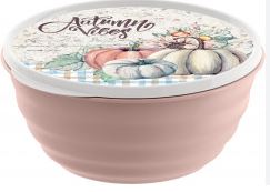 Миска Latina 1.1л с крышкой с декором (бежево-розовая)